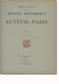 Bulletin n° 113 de la Société d'Histoire d'Auteuil et de Passy