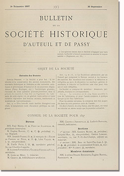 Bulletin n° 21 de la Société d'Histoire d'Auteuil et de Passy