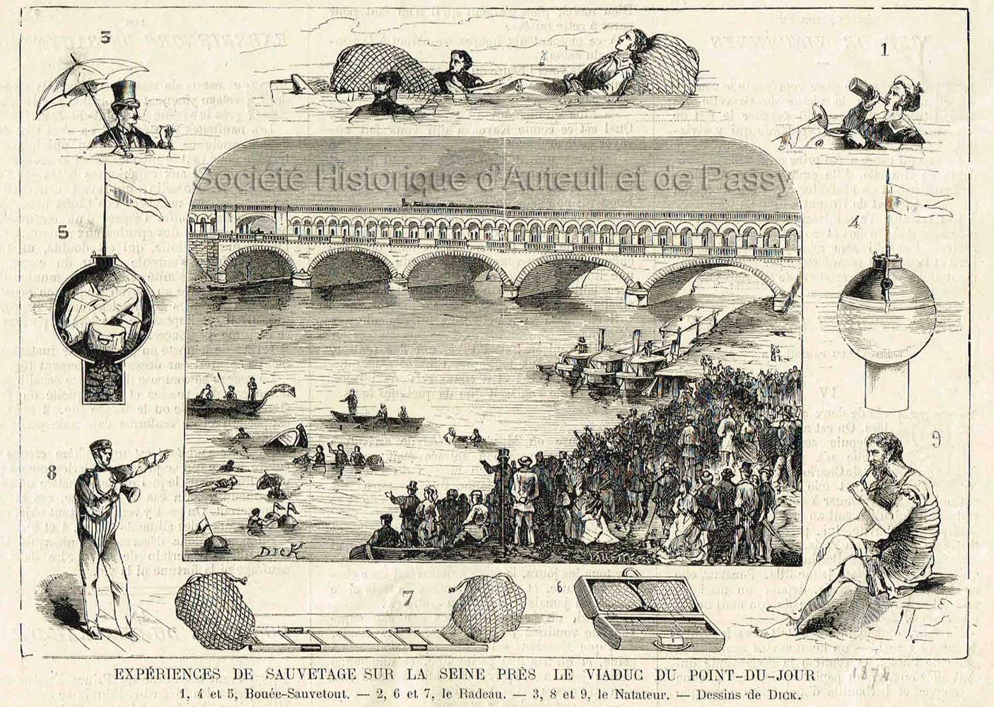 Expériences de sauvetage sur la Seine (1874).