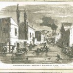 Débordement de la Seine ; inondation de la rue Cuissard à Passy (mention barrée, remplacée par "Auteuil")