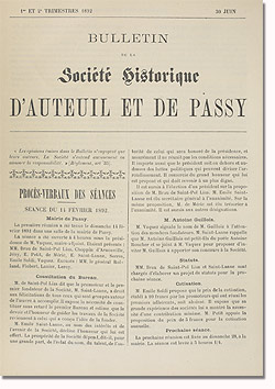 Bulletin n° 1 de la Société d'Histoire d'Auteuil et de Passy