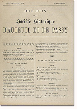 Bulletin n° 8 de la Société d'Histoire d'Auteuil et de Passy