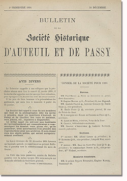 Bulletin n° 10 de la Société d'Histoire d'Auteuil et de Passy